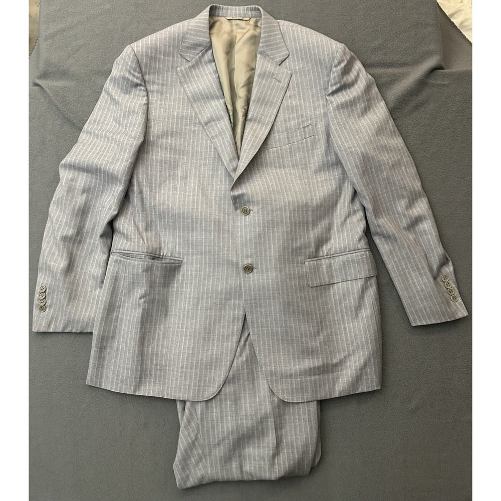 Canali Suit Mens 56 38R Gray Pin Stripe Wool 2 Piece Italy